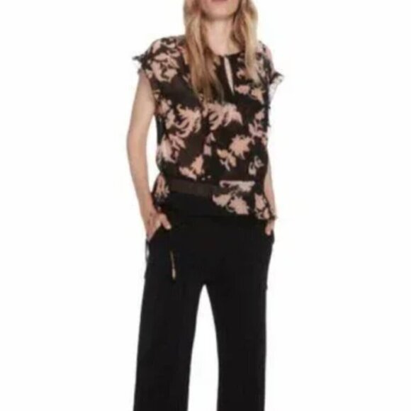 Scotch & Soda Floral Ruffle Peplum Blouse Short Sleeve Sheer Size XS - Picture 2 of 12